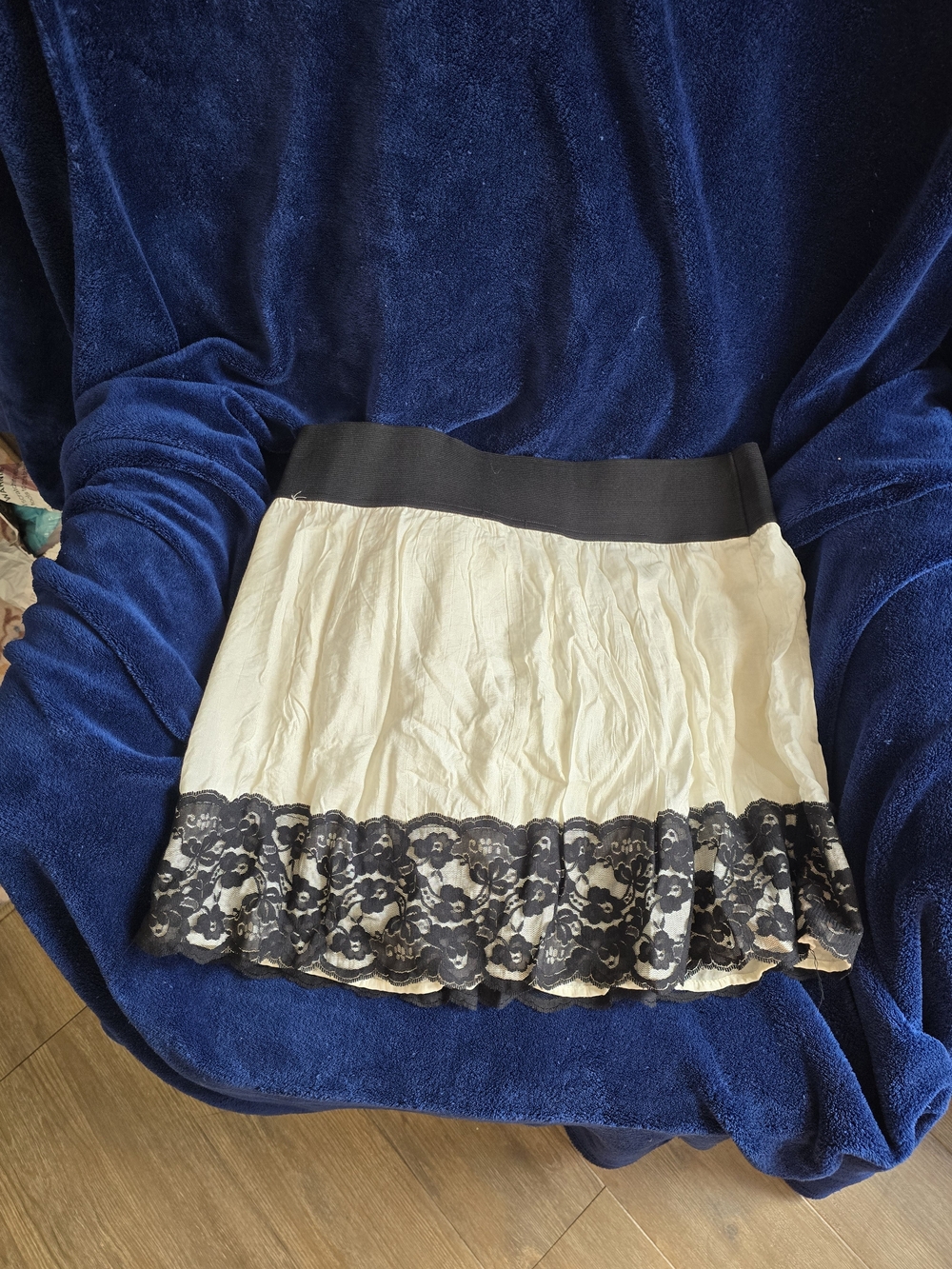 Maurices Cream Mini Skirt with Black Lace Trim